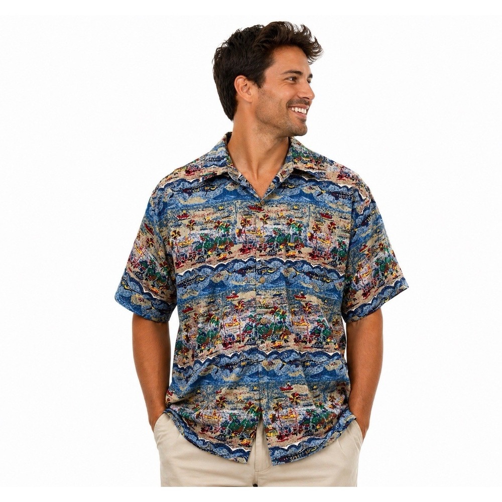 Kahala Hawaiian Shirt Mens M Made In Hawaii Scenic Print Cotton Aloha